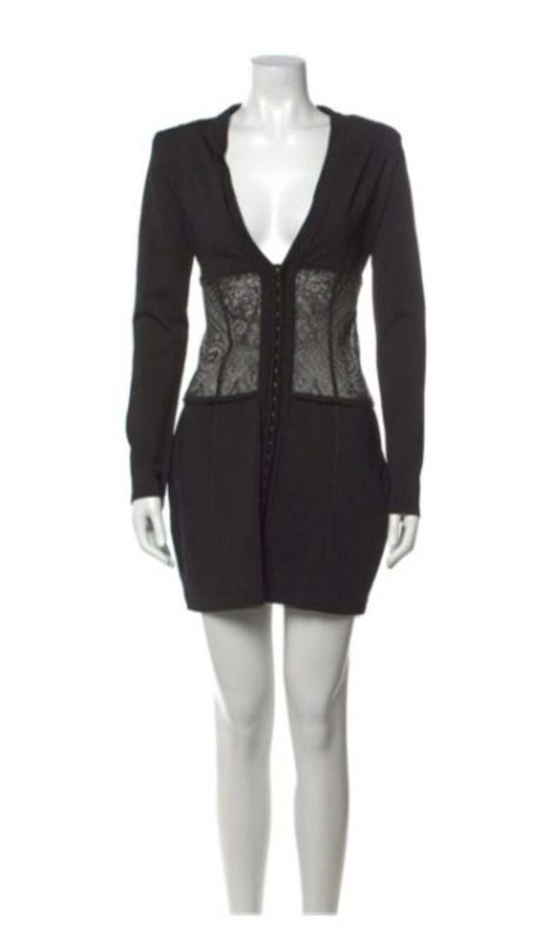 BALMAIN Black Paisley Lace Long Sleeve Corset Mini Dress Size 6